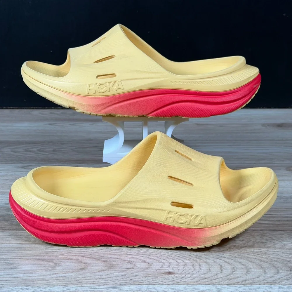 Hoka Ora Recovery Slide 3 Mens Size 7 Womens 9 Yellow Pink Comfort Sandals